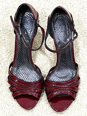 Burgundy Genuine Patent Leather J Vincent Ankle Strap High Heel